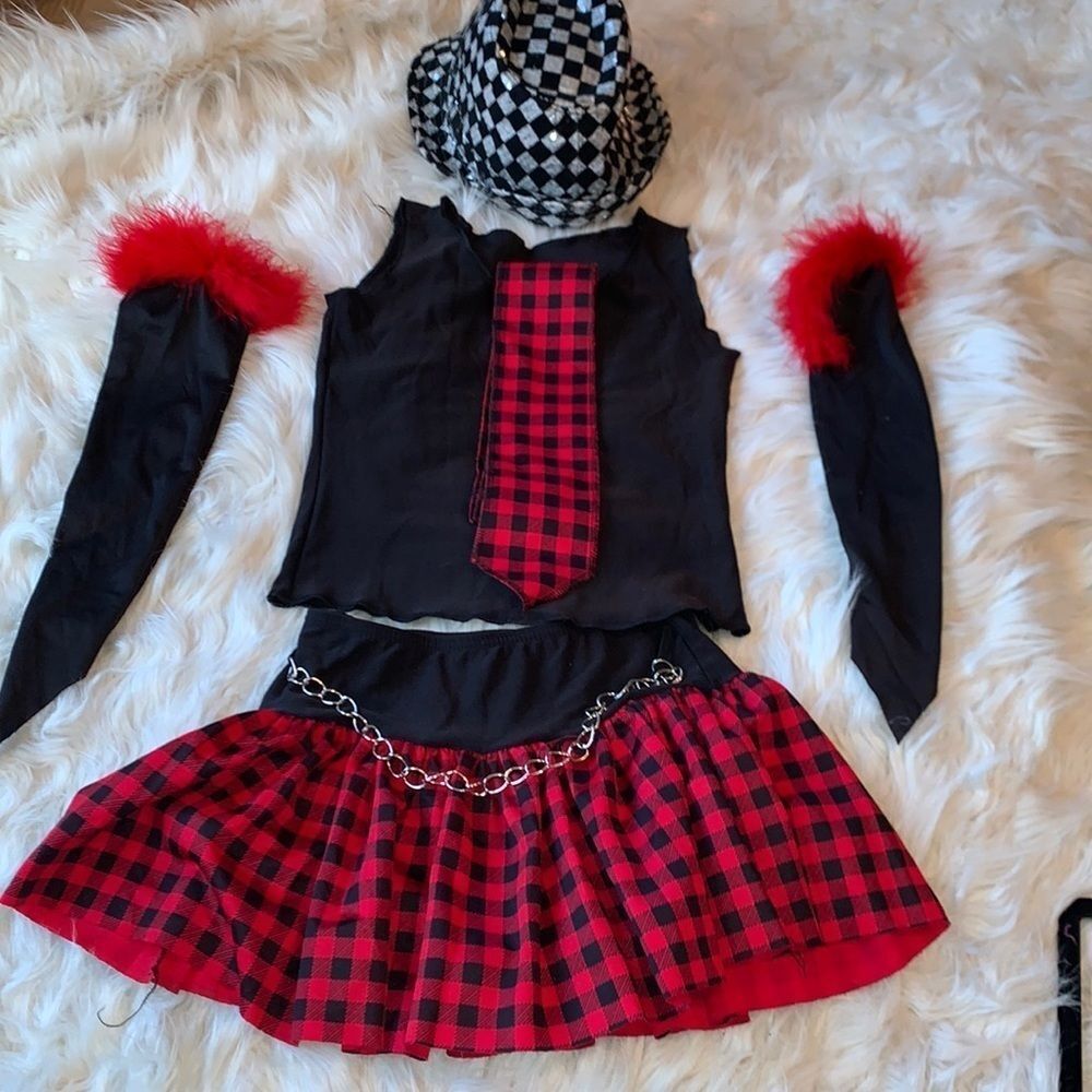Street Dance Costume Red Black Checkered
